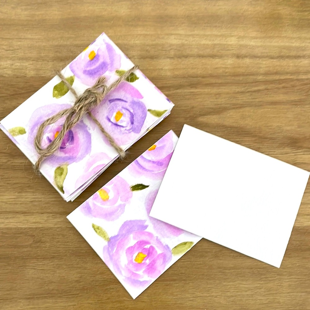 Handcrafted 25 Blank Thank You Cards Purple